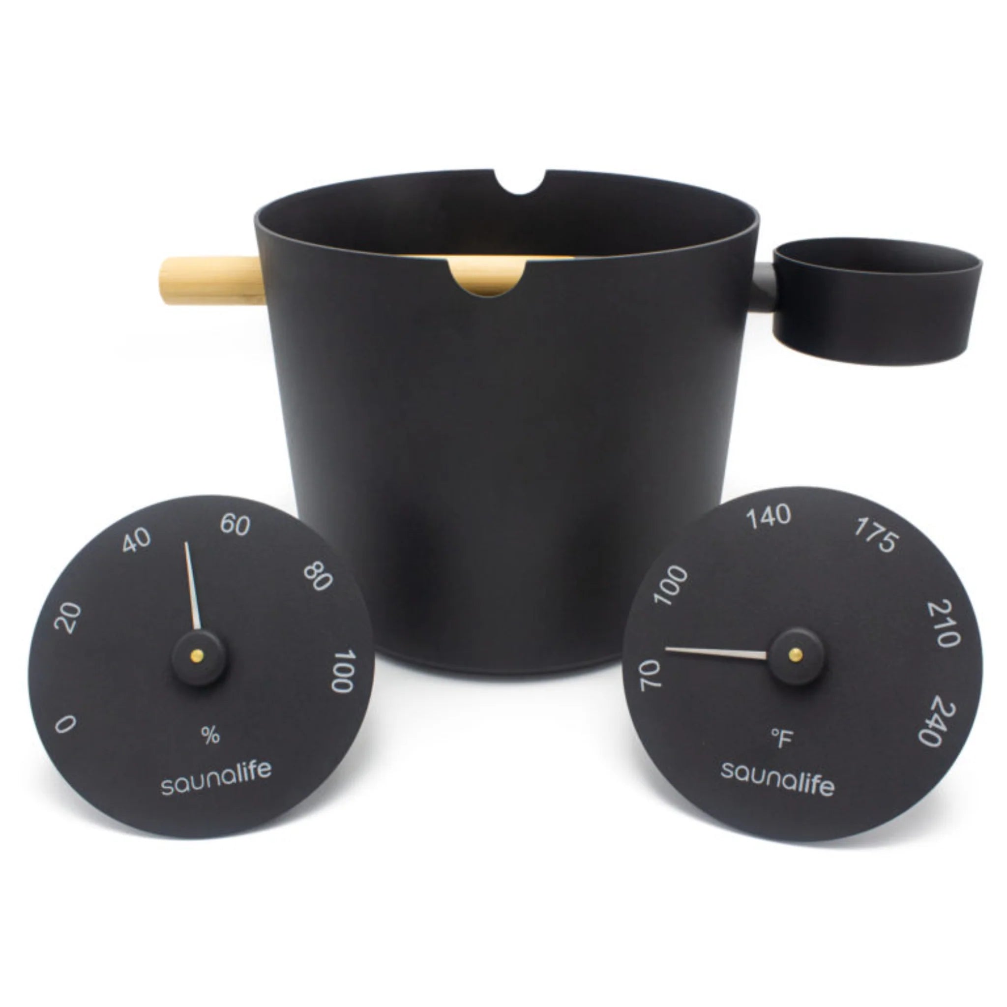 SaunaLife Accessory Package 5 (1-Gallon Sauna Bucket, Ladle, and Black Thermometer, and Hygrometer)