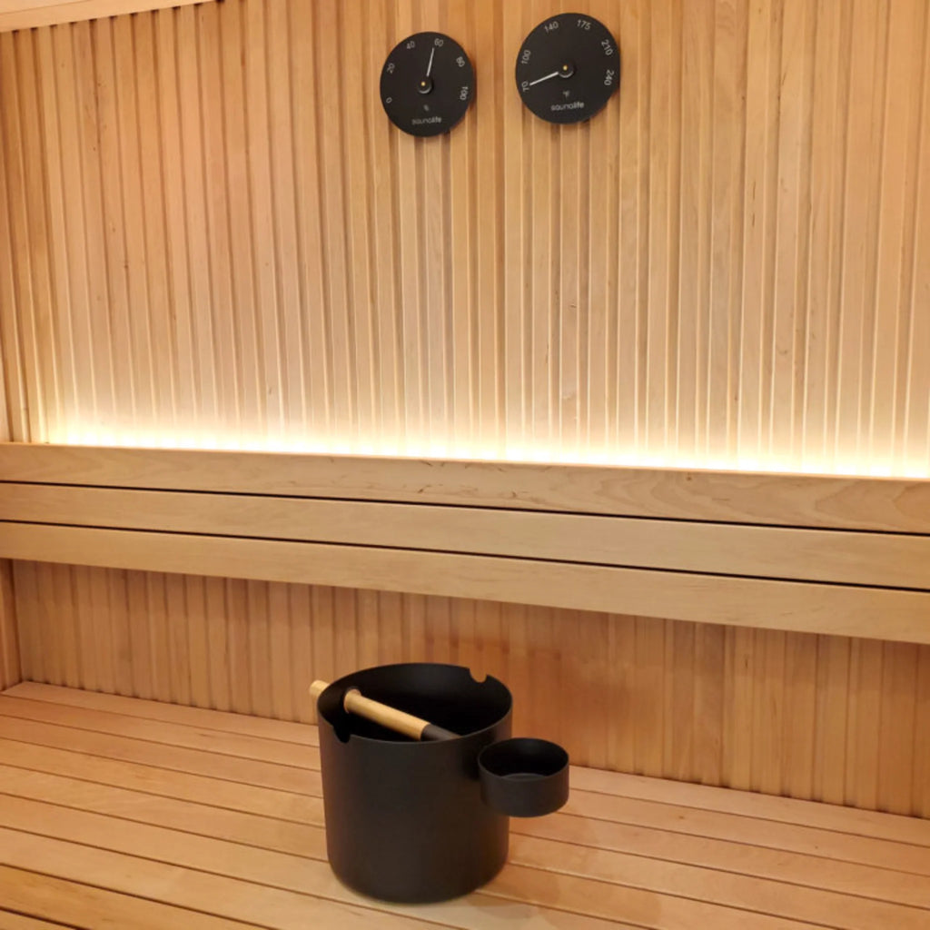 SaunaLife Accessory Package 5 (1-Gallon Sauna Bucket, Ladle, and Black Thermometer, and Hygrometer)